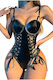 Sexy Intimate Erotic Lingerie Body Made Elastic Eco-leather Latex Roleplay Adjustable To Body Corset Model Laces Push-up Bra Black