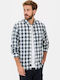 Long-sleeved Cotton Shirt Checked Blue