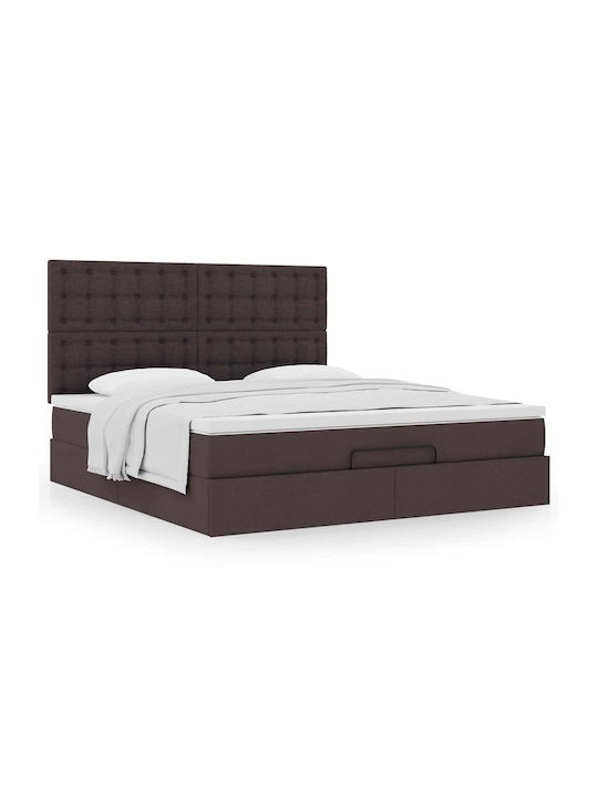 Double Bed Upholstered with Fabric Brown with S...