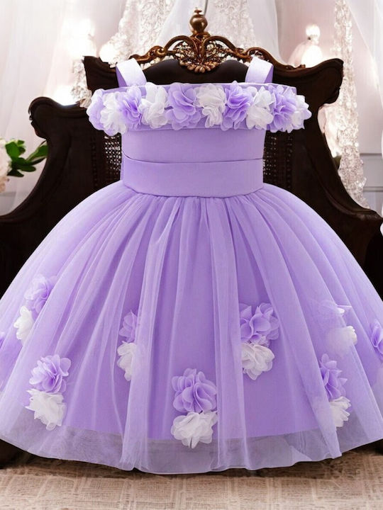 Kinderkleid Ärmellos Blumen Lilac