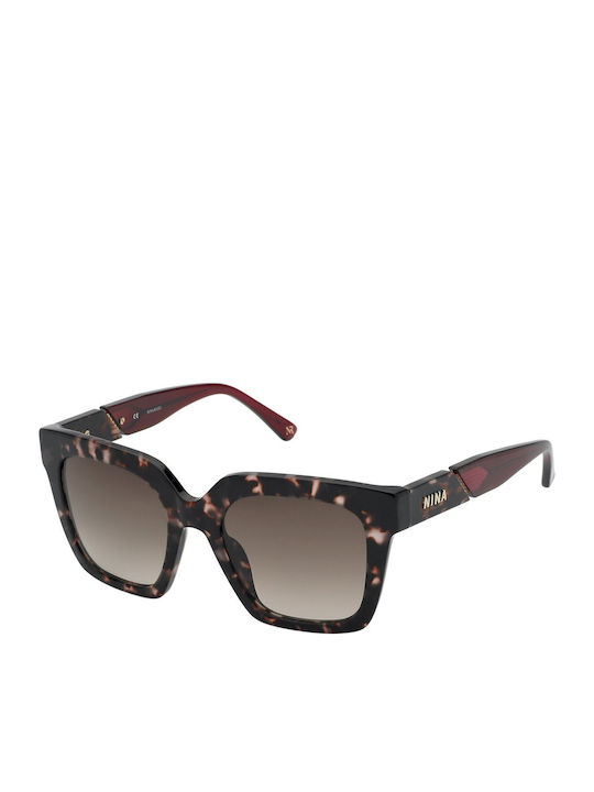 Nina Ricci Women's Sunglasses with Brown Tartaruga Plastic Frame and Brown Gradient Lens