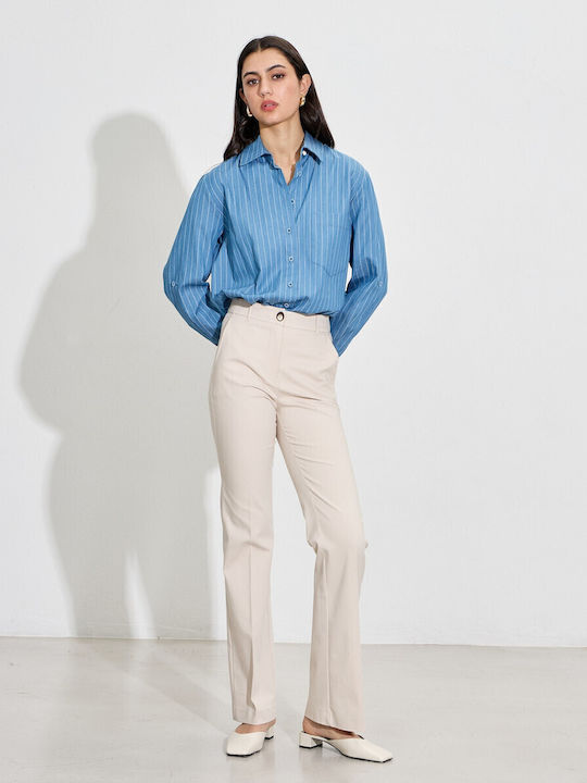 Dama Talie înaltă Tesatura Pantaloni Evazați Beige
