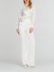 Women's Fabric Trousers Flared with Elastic Loose Fit Ecru