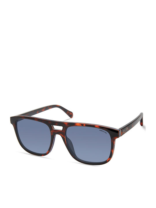 Kenneth Cole Men's Sunglasses with Brown Tartaruga Plastic Frame and Blue Lens