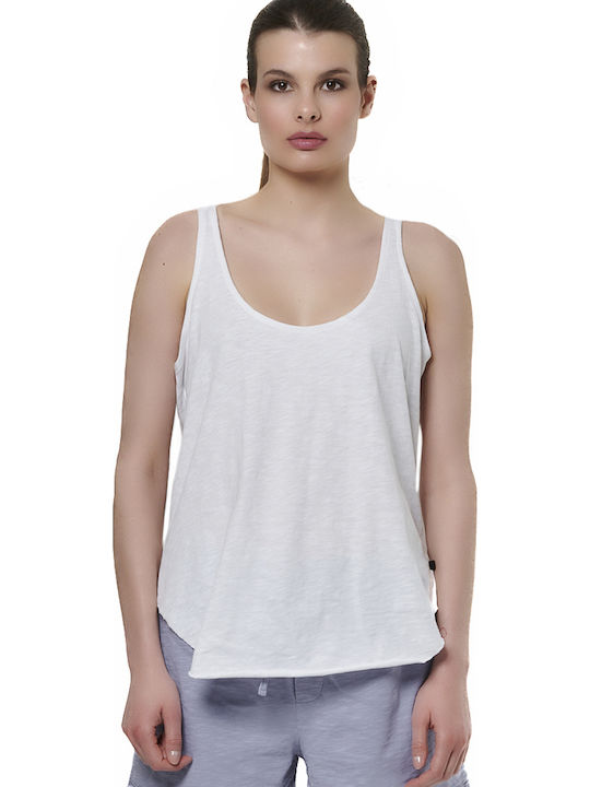 Body Action Damen Bluse Baumwolle Ärmellos White