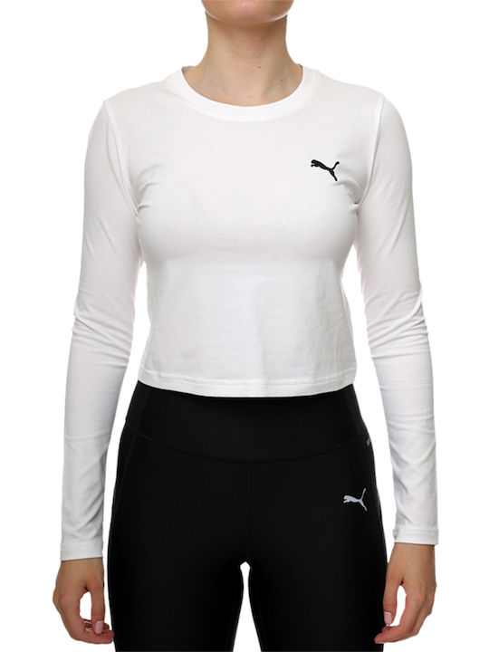 PUMA Bluze Damă Crop Top Bumbac Mânecă Lungă Alb