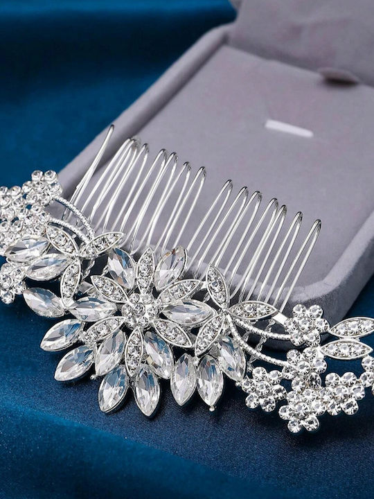 Official Dazzling Princess Floral Tiara Comb Crown with Wonderful Diamonds and Shiny Rhinestones in Silver