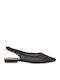 Synthetic Leather Black Low Heels with Strap