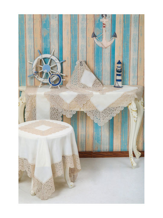 Liolios Home Τραπεζομάντηλο Λινό με Κέντημα Qz1600053 Cappuccino 85x85εκ.