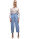 Women's Fabric Capri Trousers Loose Fit Light Blue