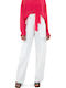 Damen Hoch tailliert Stoff Cargo Hose in Geradem Schnitt Ecru