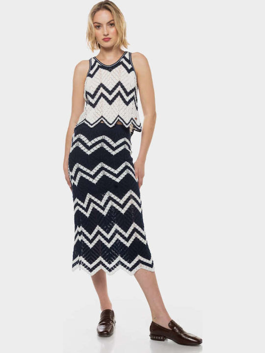 Ollie Hohe Taille Midi Damenrock Blau