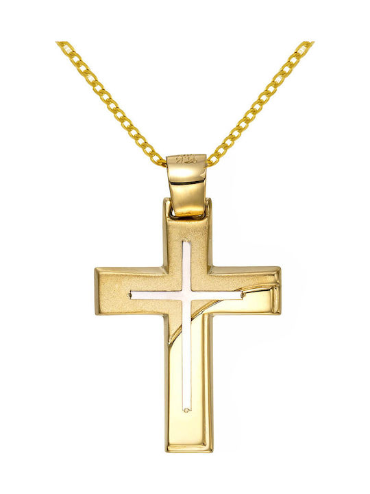 Papoulidis Jewellery Ανδρικός Χρυσός Σταυρός 14Κ Διπλής Όψης χωρίς Αλυσίδα