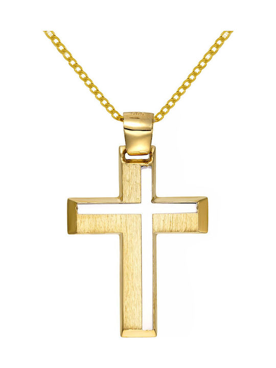 Papoulidis Jewellery Ανδρικός Χρυσός Σταυρός 14Κ Διπλής Όψης χωρίς Αλυσίδα