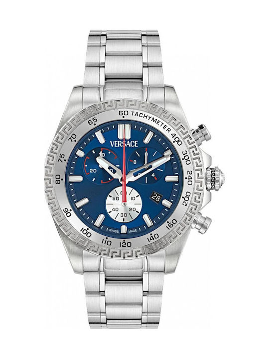 Versace Chrono X Ανδρικό Ρολόι Χρονογράφος Μπαταρίας με Ασημί Μεταλλικό Μπρασελέ