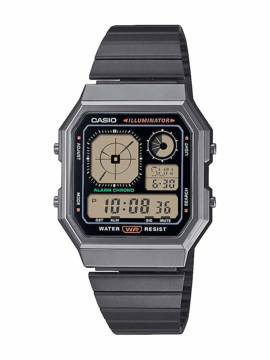 Casio Дигитален Мъжки Часовник Хронограф На Батерия С Черна Каучукова Каишка