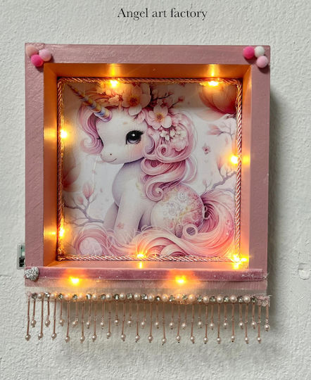 Handmade Wooden Wall Frame Unicorn Lighting 23cm