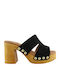 Suede Mules With High Heel In Black Colour