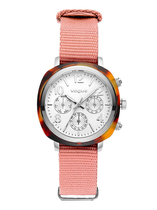 Vogue Multifunction Women's Watch with Pink Fab...