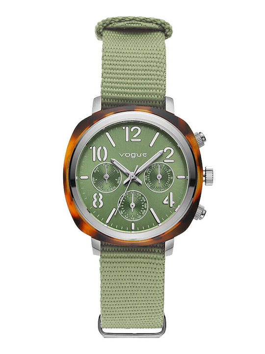 Vogue Multifunction Women's Watch with Green Fabric Strap