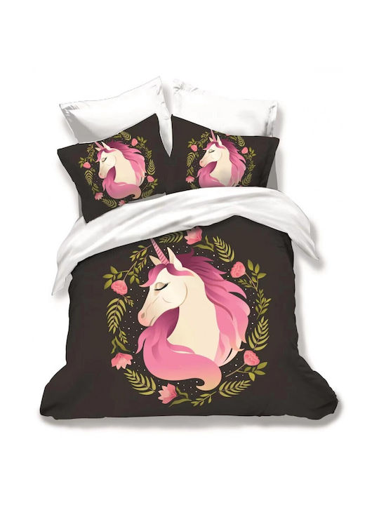 Pucioasa Conținut set Husă de pilotă pentru copii Dublă cu 2 fețe de pernă Unicorn 200x220cm