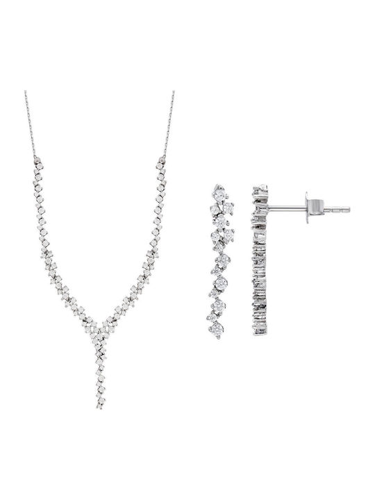 Kiriakos Gofas Set with Necklace & Earrings from White Gold 14K with Stones