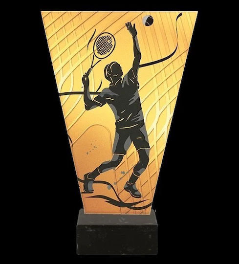 Monochromes Glastrophäe Marmorsockel Tennis Herren