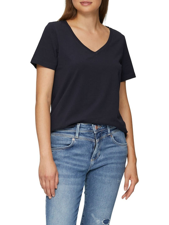 Red Label Women's Blouse Short Sleeve with V Neckline Dark Blue