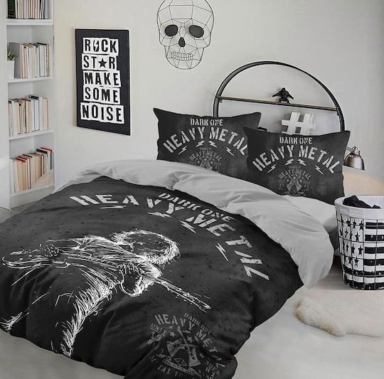 Cotton Club Set Husă de Pilotă Bumbac Dublă cu 2 Fețe de Pernă & 1 Cearsaf 200x220 Heavy Metal
