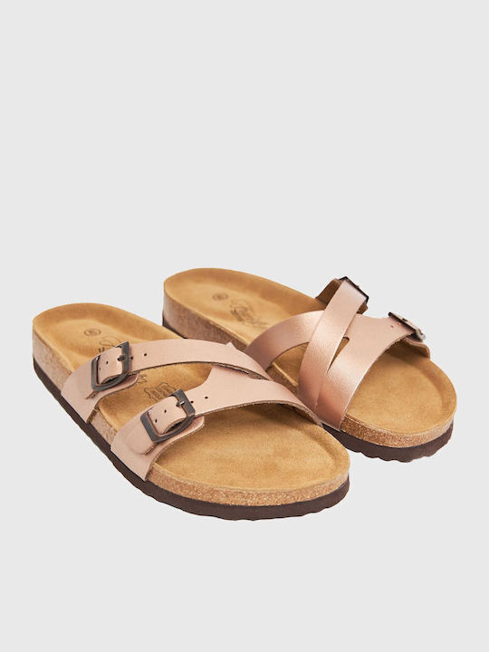 Deri Damen Flache Sandalen Roségold