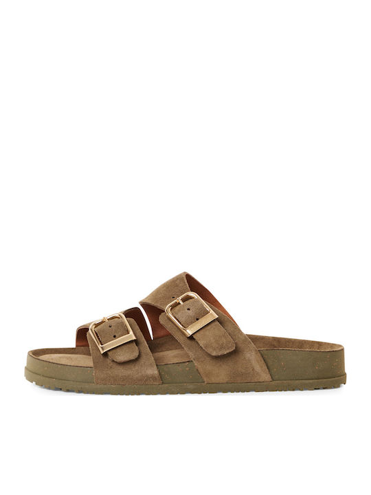 Tamaris Leather Women's Flat Sandals Brown