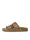 Leather Women's Flat Sandals Brown
