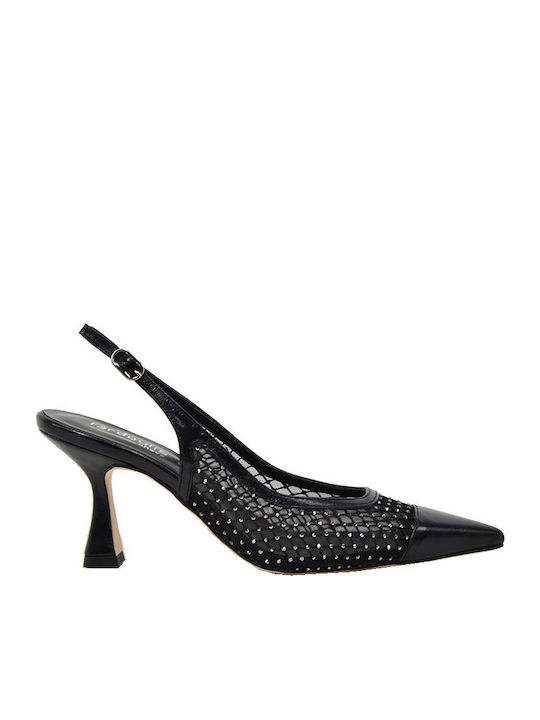 Fardoulis Leather Black Heels with Strap