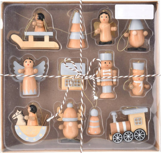 Home&Styling Collection Колекция Home Styling Комплект от 12 дървени коледни играчки