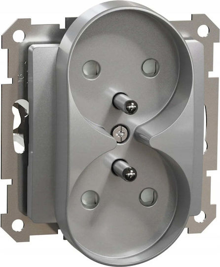 Schneider Electric Sedna Design Διπλή Χωνευτή Πρίζα Ρεύματος με Καπάκι Ασημί