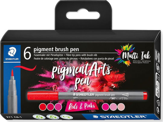 Staedtler Multiink Pigment Arts Πινέλο Σετ 6 Τεμαχίων Κόκκινα & Ροζ Λιανική