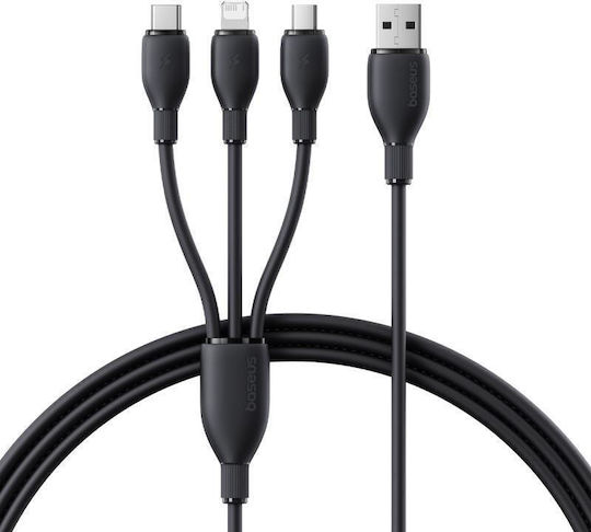 Baseus Charging Regular USB to micro USB / Lightning / Type-C Cable 3.5A Μαύρο 0.8m