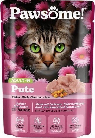 Pawsome Υγρή Τροφή για Ενήλικες Γάτες σε Κονσέρβα με Γαλοπούλα 85gr