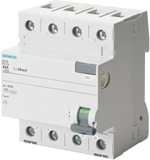 Siemens Ρελέ Ράγας Διαρροής 63A με Τάση 400V
