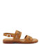 Leather Women's Flat Sandals in Tabac Brown Color