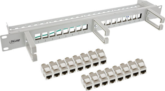 Panou de Conexiuni Inline Cat.6a 16 Porturi 3 Suporturi 16 Keystone-uri 19" 1U Gri
