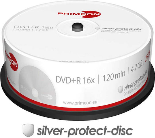 Primeon Записваеми DVD+R 16x 4.7ГБ Кутия за торта 25бр