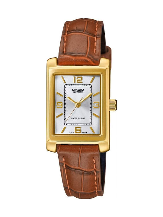 Casio Ceas Dama 27mm Baterie Cu Curea Din Piele Maro