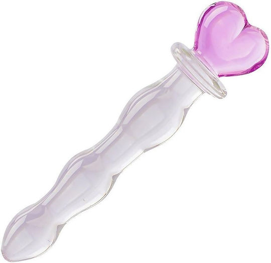 SMD Crystal Pleasure Wand Стъклено дилдо Clear / Pink Heart 21см