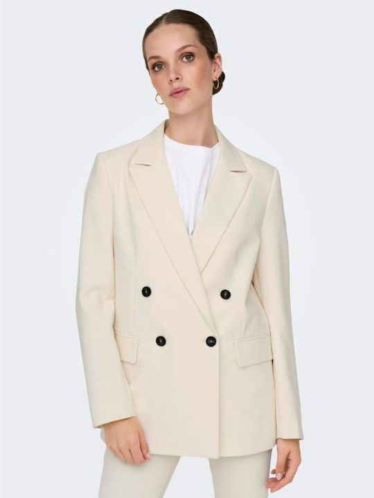 Only Long Women's Double Breasted Blazer Ecru