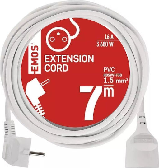 Emos Cablu de prelungire cu role cu lungimea de 7m Diametru 3 x 1.5mm² Albă