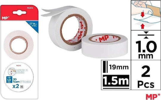 Vorel Selbstklebend Doppelseitiges Klebeband Weiß 19mmx1.5m 2Stück