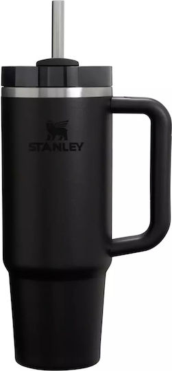 Stanley Quencher H2.0 FlowState Handled Tumbler Thermos Stainless Steel BPA Free 890ml Black with Straw and Handle