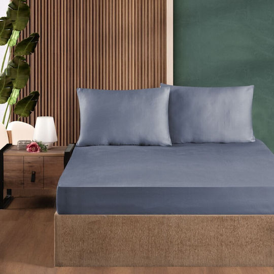 First Choice Bettwäsche-Set mit 1 Kissenbezug Semi-Doppel mit Gummiband 120x200cm. Blue 2Stück