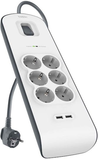 Belkin Πολύπριζο Aσφαλείας 6 Θέσεων με Καλώδιο 2m